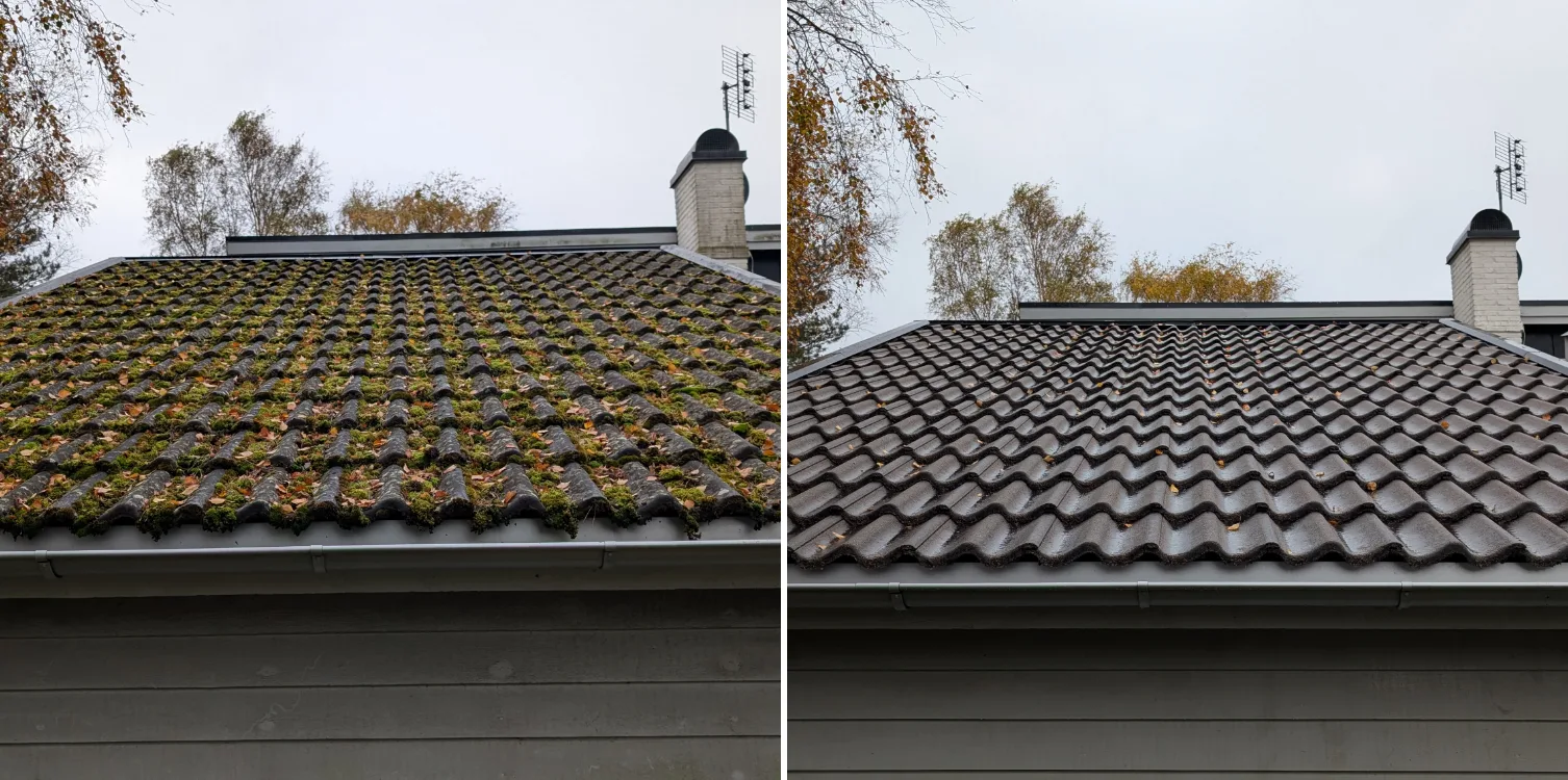 Tak före och efter taktvätt av UNIWASH