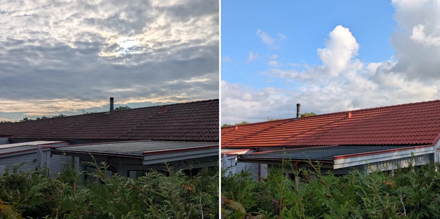 Tak före och efter taktvätt av UNIWASH