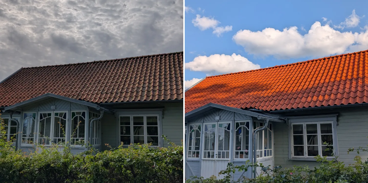 Tak före och efter taktvätt av UNIWASH