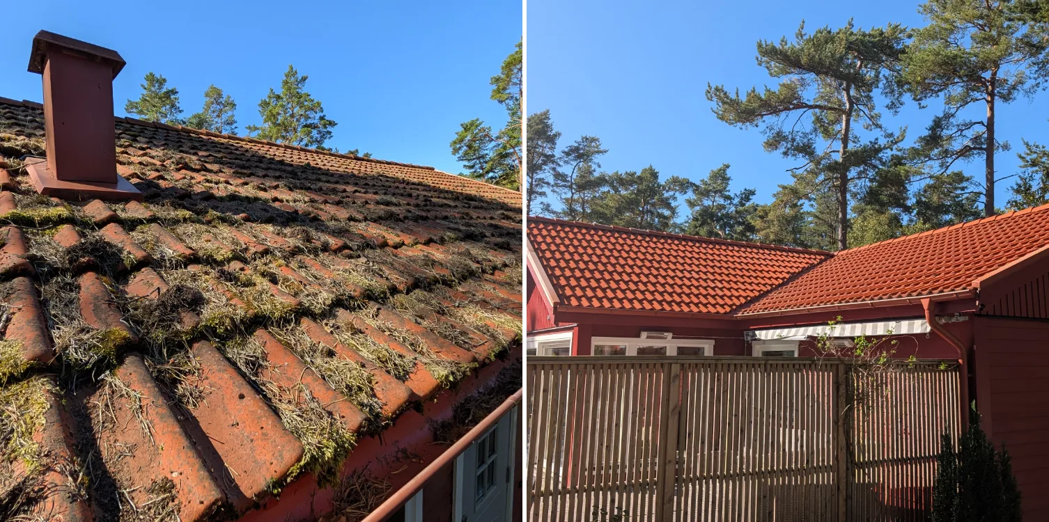 Tak före och efter taktvätt av UNIWASH