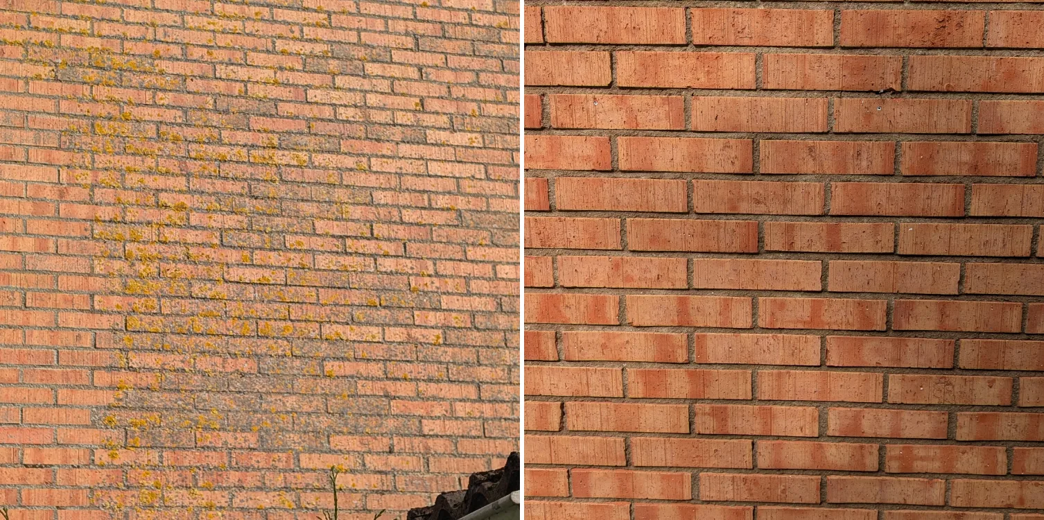 Fasad före och efter fasadtvätt av UNIWASH