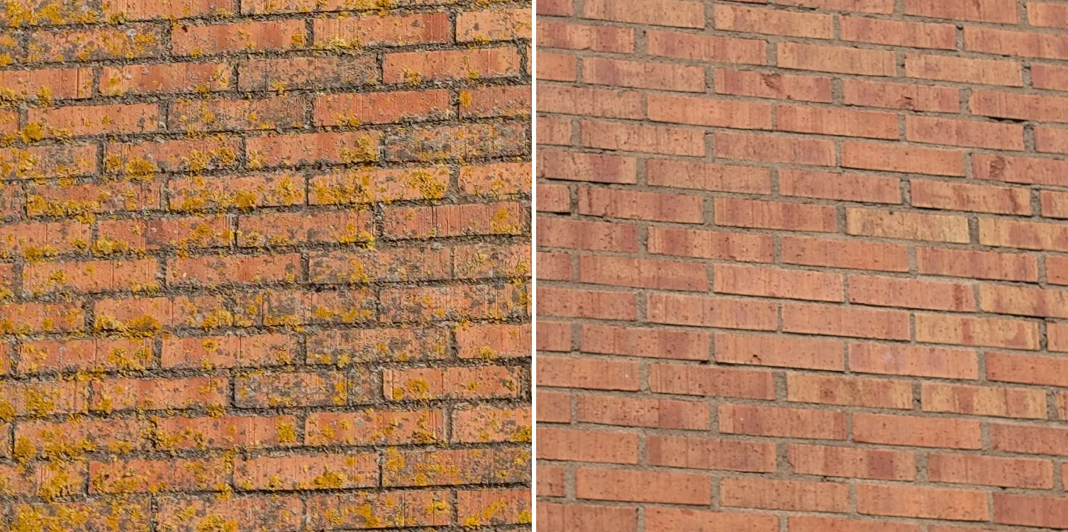 Fasad före och efter fasadtvätt av UNIWASH