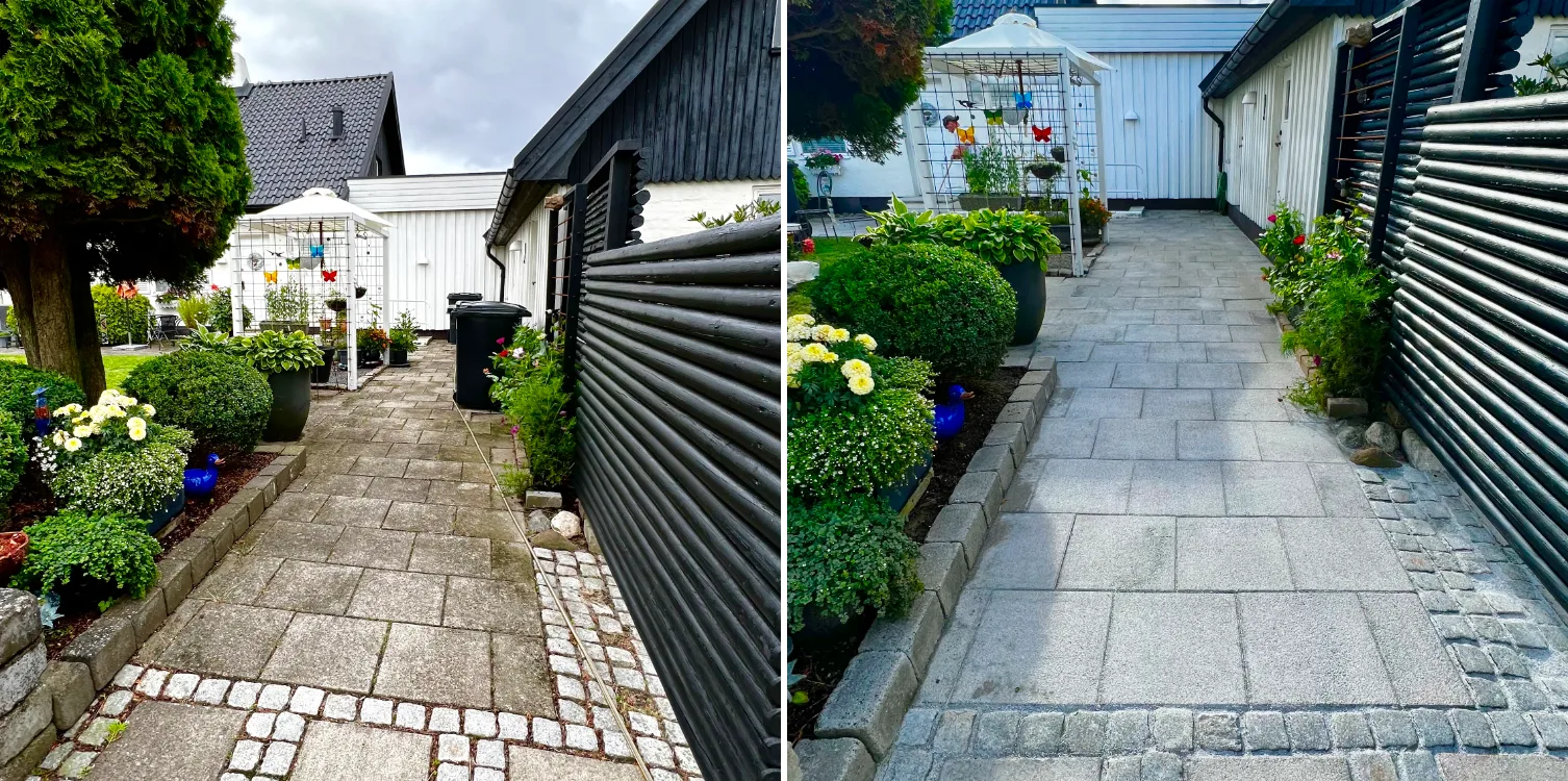 Marksten före och efter stentvätt av UNIWASH