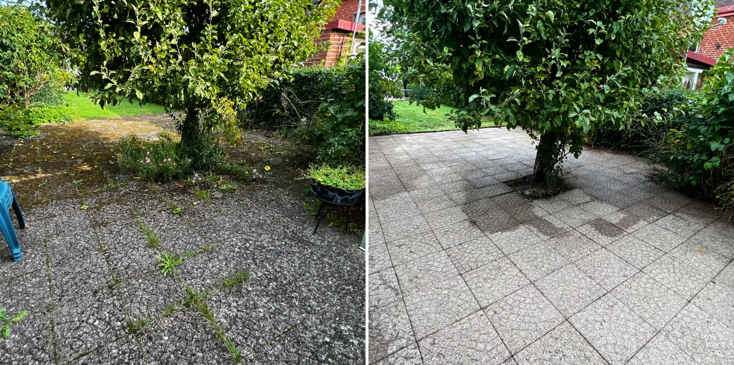 Marksten före och efter stentvätt av UNIWASH