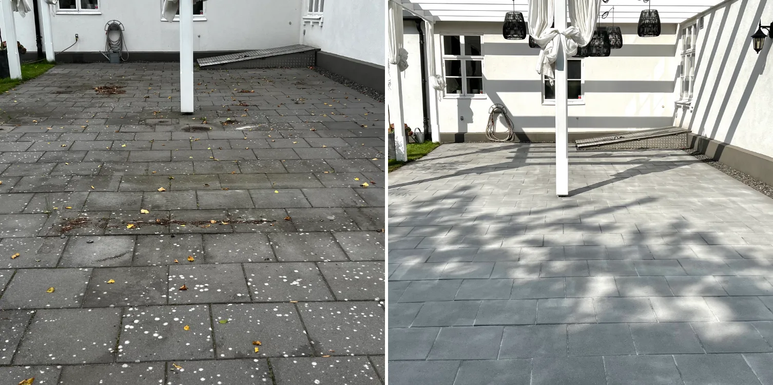 Marksten före och efter stentvätt av UNIWASH