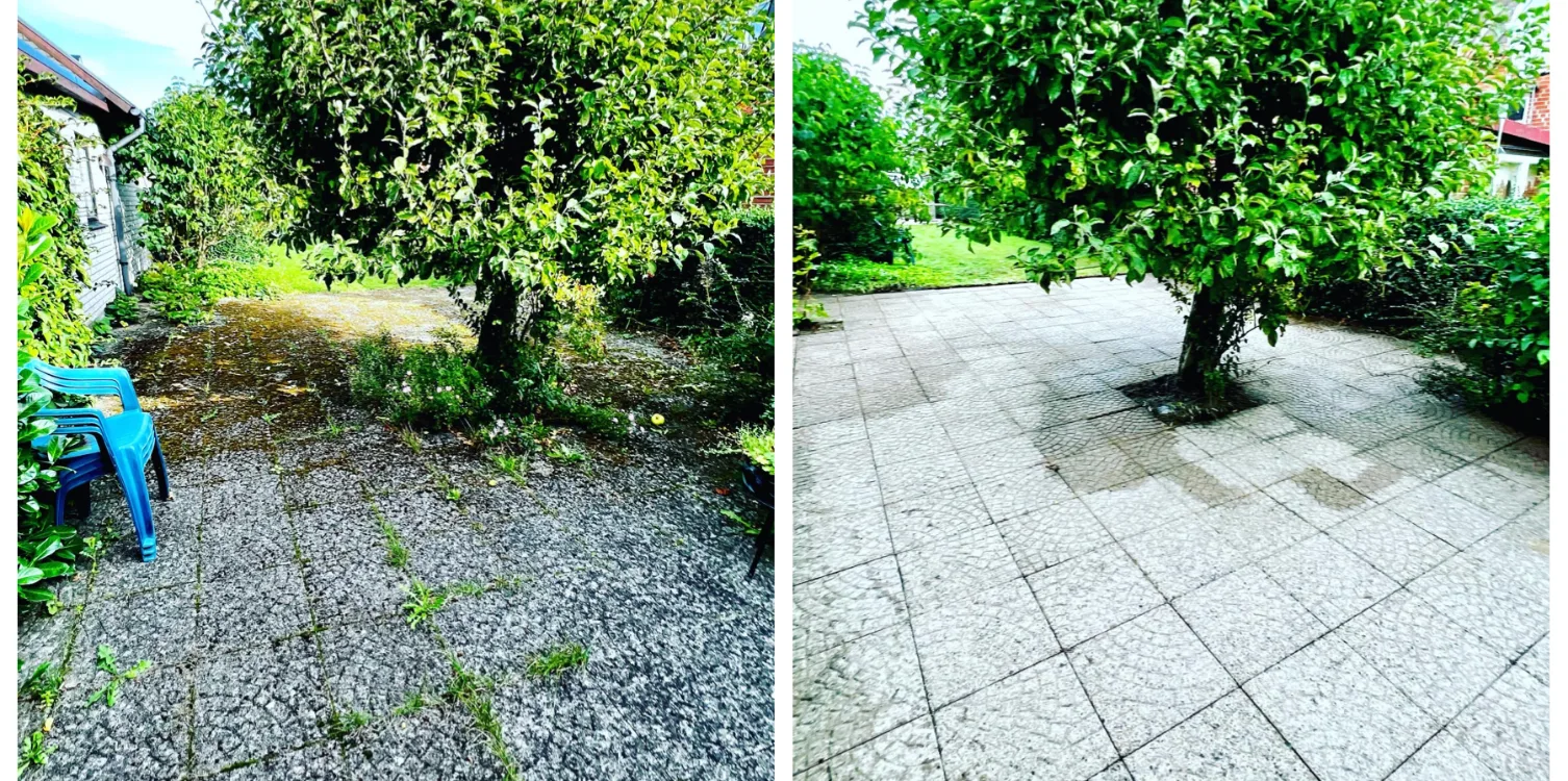 Marksten före och efter stentvätt av UNIWASH